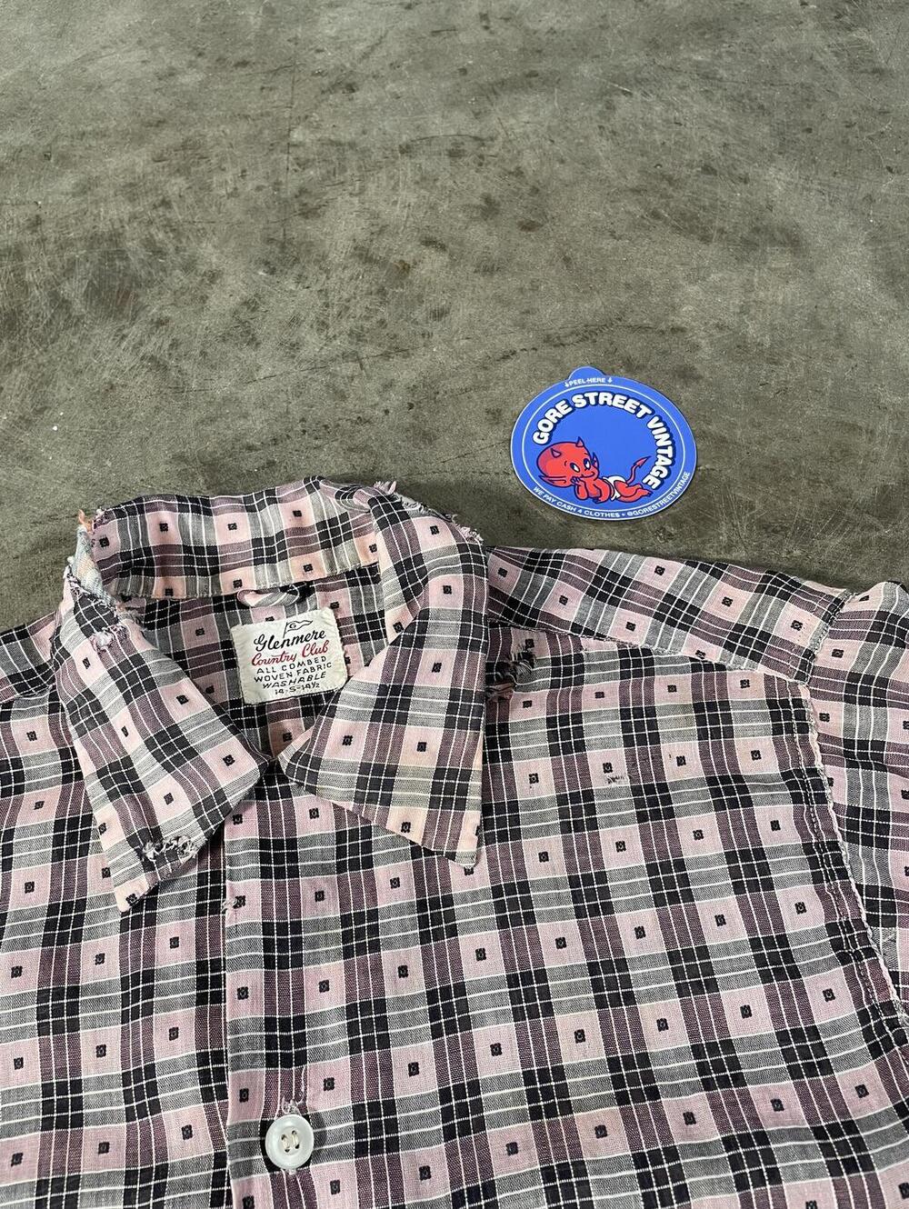 Vintage 40s Plaid short sleeve button up S 19x25 distressed